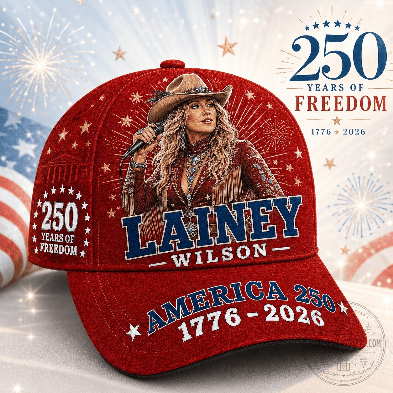 Lainey Wilson 250 Years of Freedom America 1776-2026 Patriotic Baseball Cap Hat