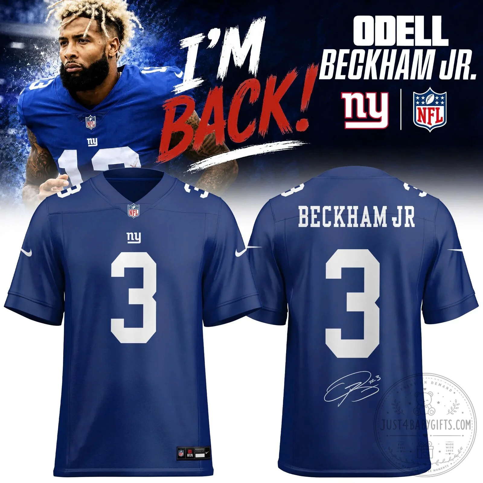 New York Giants Royal Blue Jersey for Odell Beckham Jr.