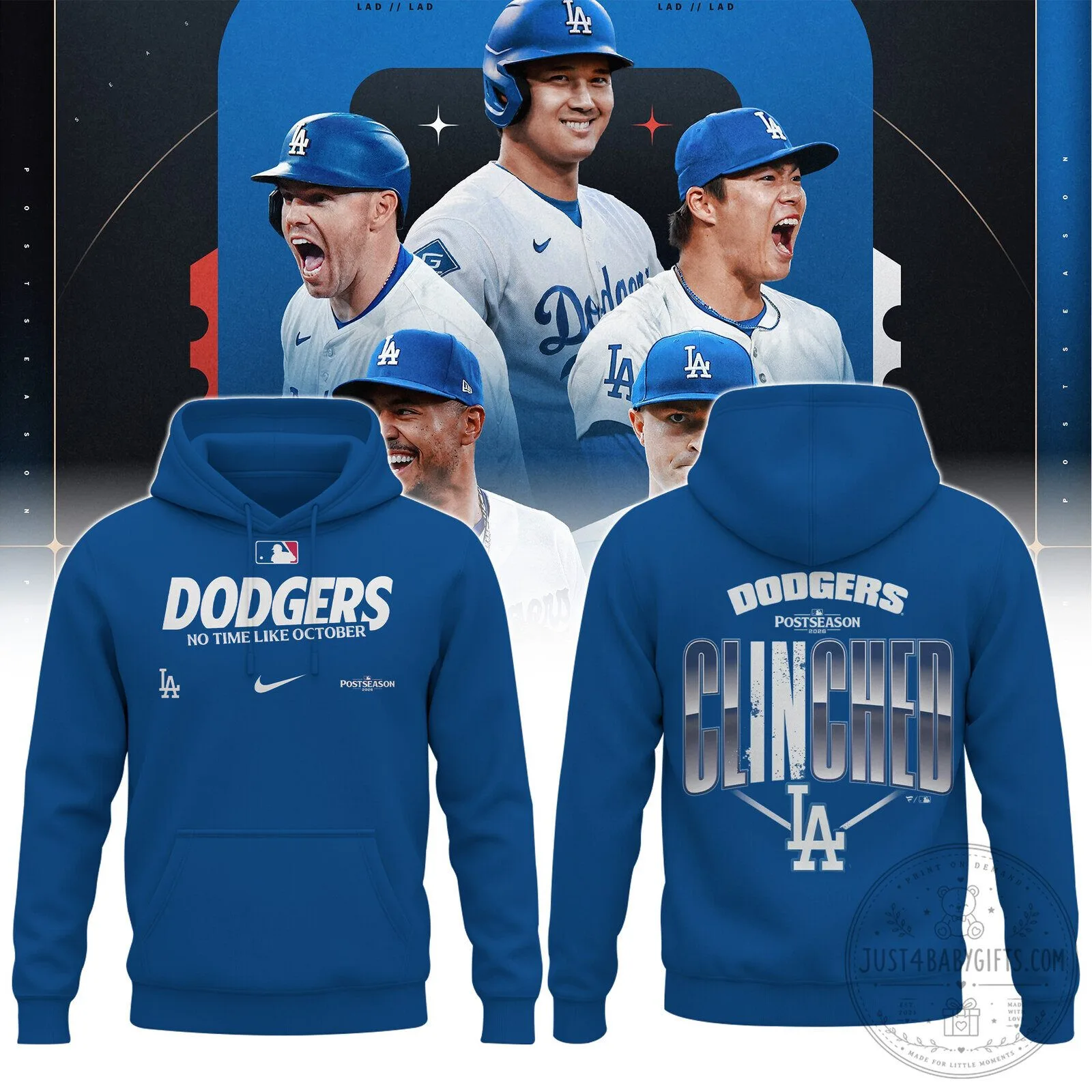 Los Angeles Dodgers Postseason Clinched No Time Like October Hoodie