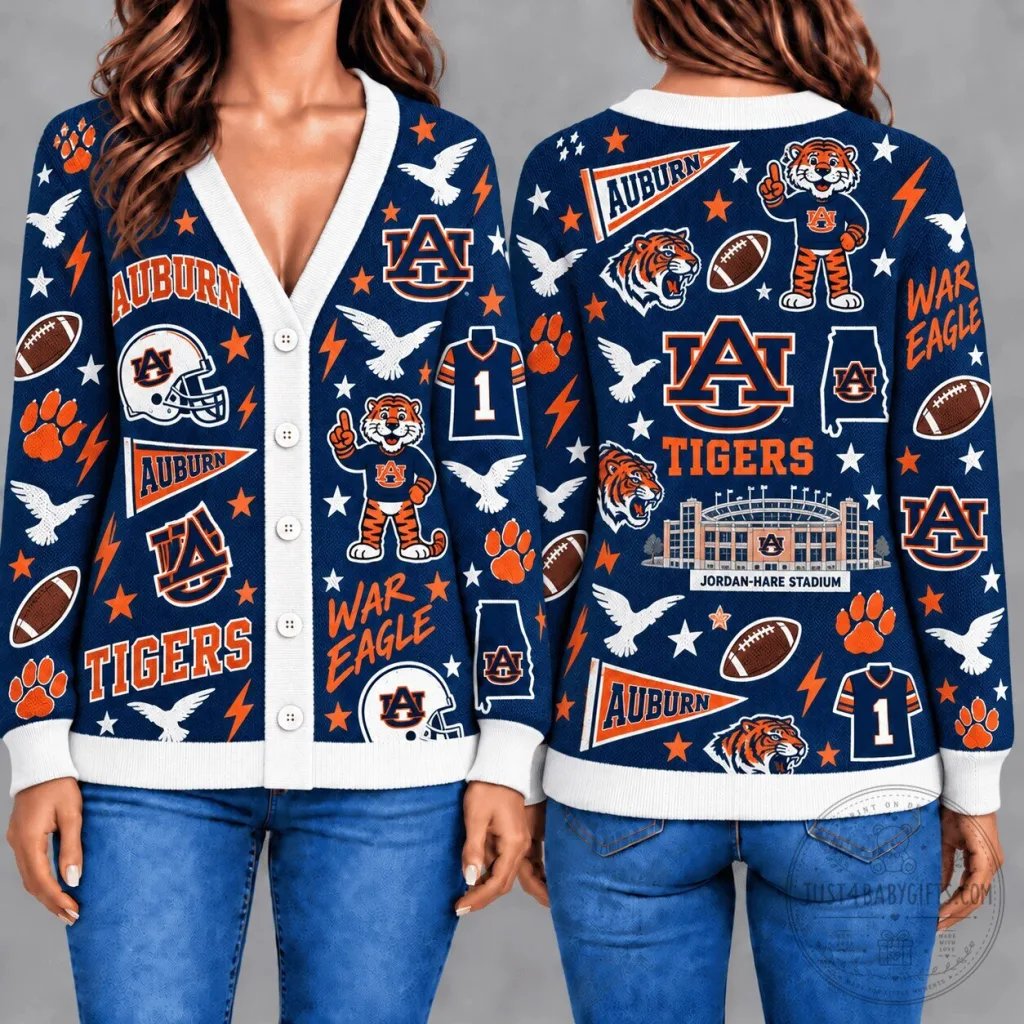 Auburn Tigers Football Team Mascot Jordan-Hare Stadium Knitted Cardigan 18 Auburn Tigers Football Team Mascot Jordan-Hare Stadium Knitted Cardigan