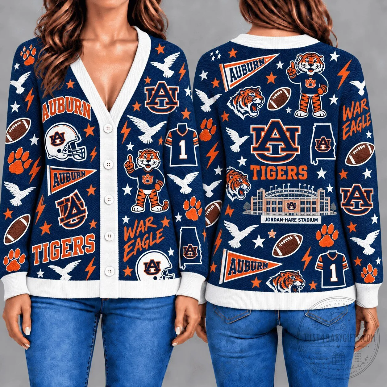 Auburn Tigers Football Team Mascot Jordan-Hare Stadium Knitted Cardigan