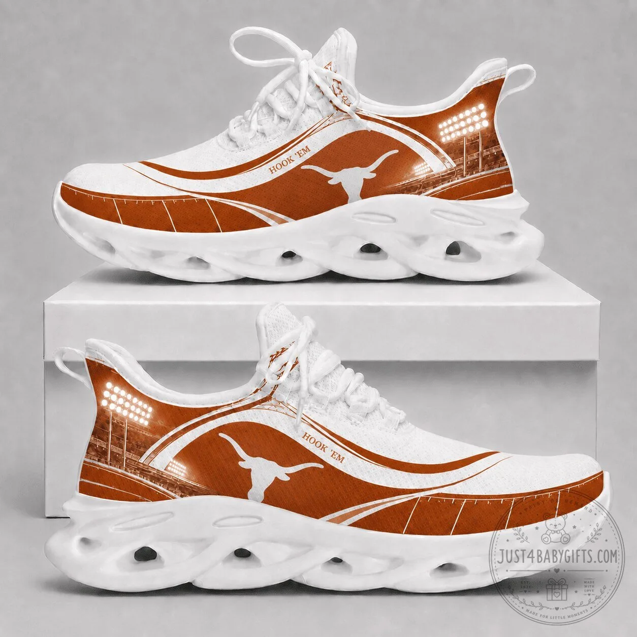 Texas Longhorns Hook 'Em Stadium Design White Athletic Sneakers