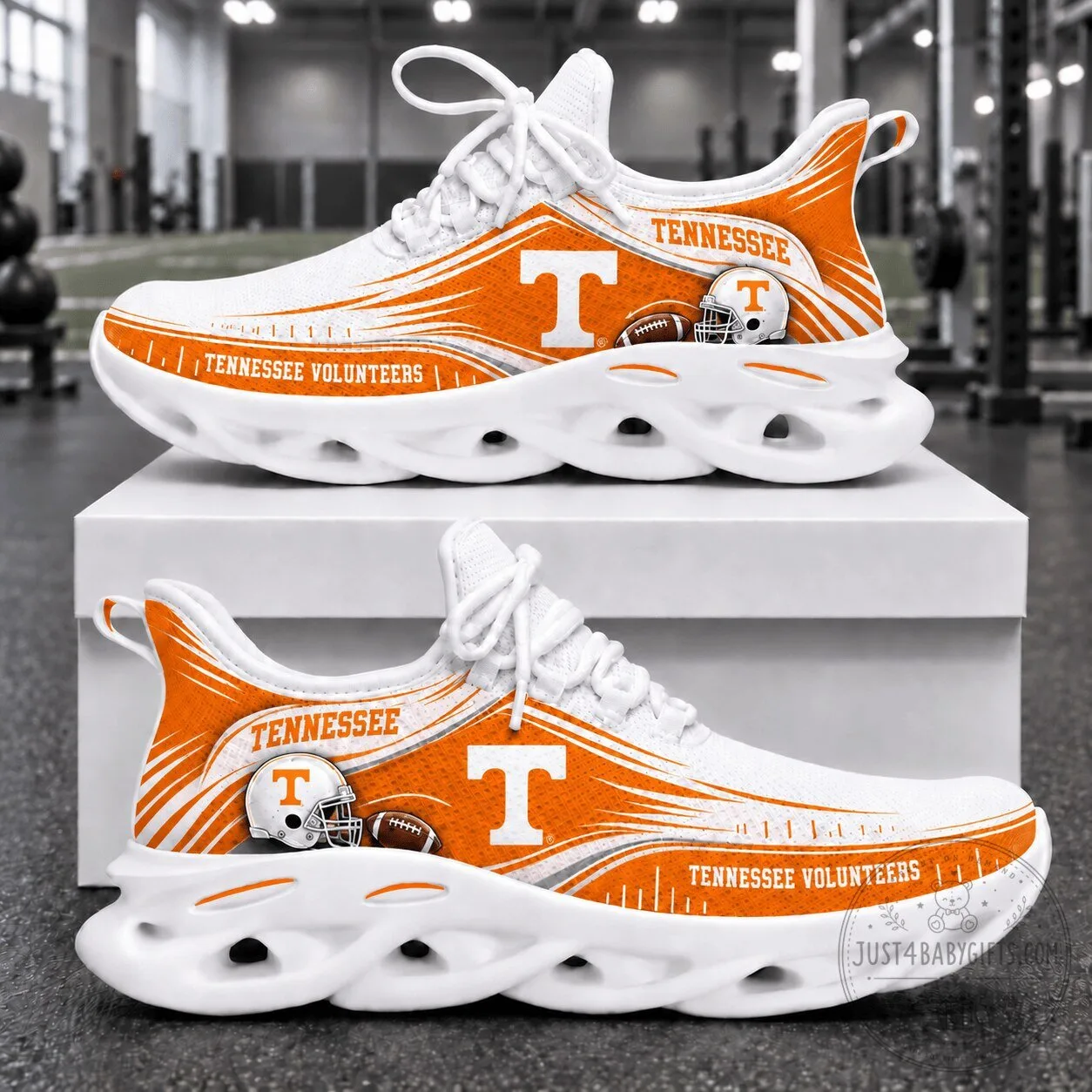 Tennessee Volunteers Football Team Logo White Orange Sneakers