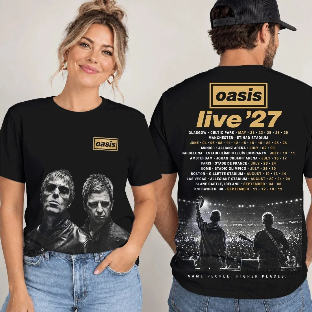 Black T-Shirt for Oasis Live '27 World Tour Concert Schedule