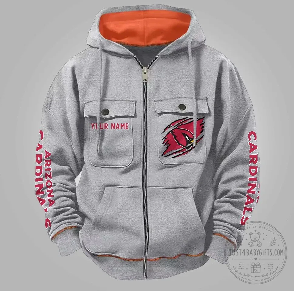 Arizona Cardinals Custom Name Gray Full-Zip Hoodie for Men and Women