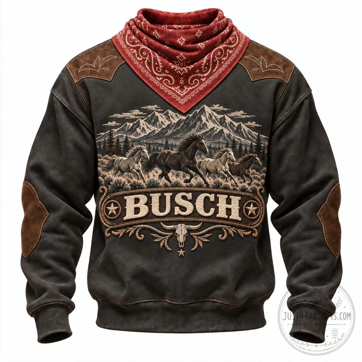 Busch Beer Western Cowboy Mountain Horses Graphic Sweatshirt