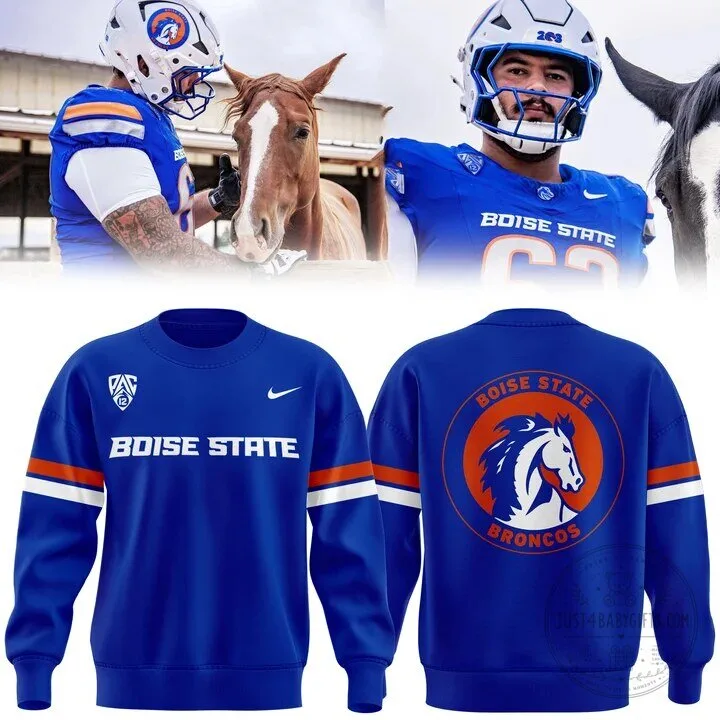 Boise State Broncos NCAA Football Team Logo Blue Crewneck Sweatshirt