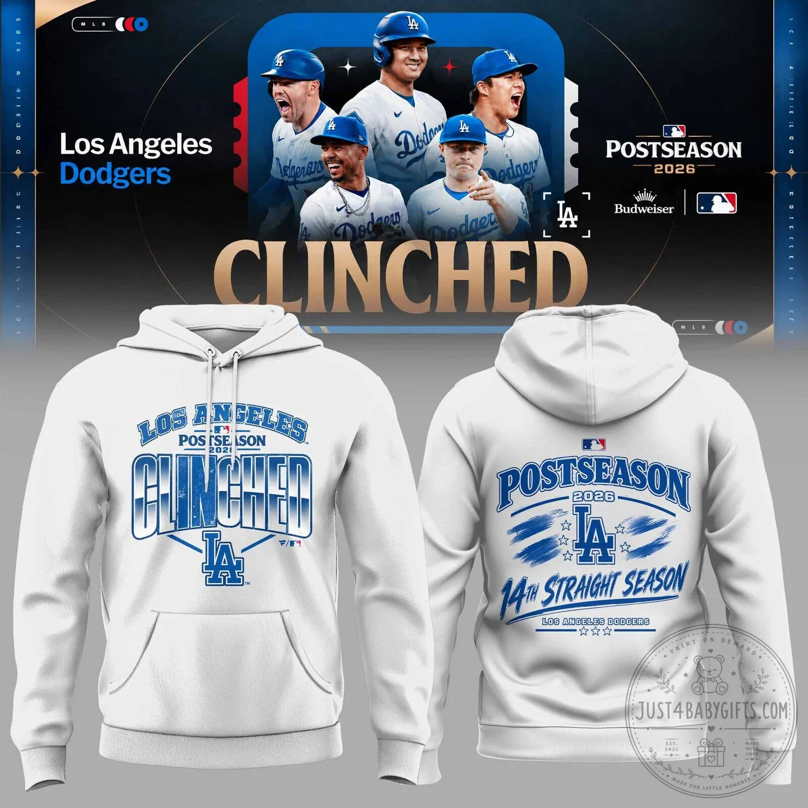 Hoodie for Fans of Los Angeles Dodgers Clinched 2026 Postseason Baseball