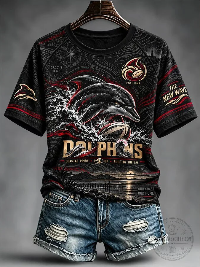 Dolphins Rugby Team Black Graphic Short-Sleeve T-Shirt