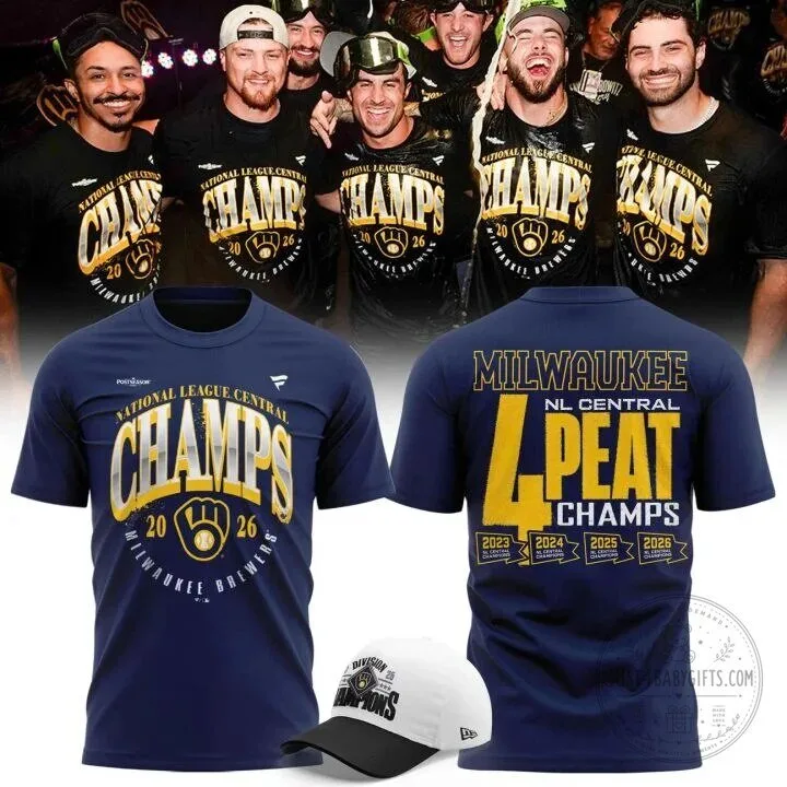 Milwaukee Brewers National League Central 2026 Champions Navy Blue T-Shirt
