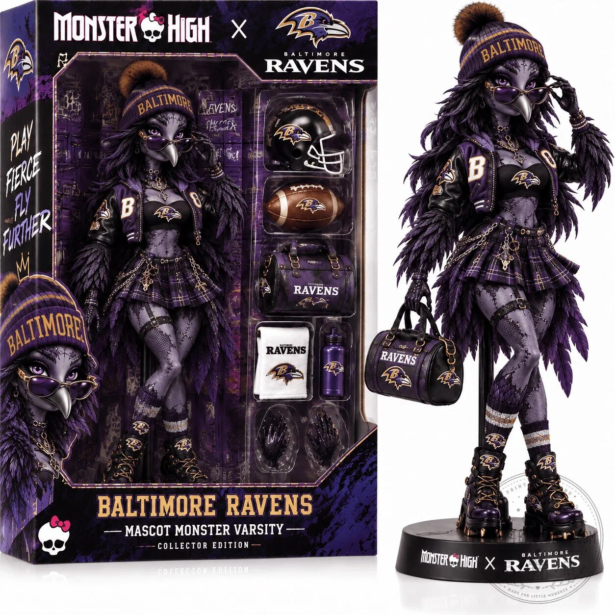 Monster High Baltimore Ravens Mascot Monster Varsity Collector Edition Figurine 2 Monster High Baltimore Ravens Mascot Monster Varsity Collector Edition Figurine