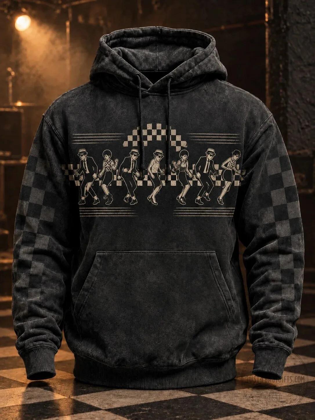 Ska Revival Style Checkered Pattern Graphic Print Hoodie