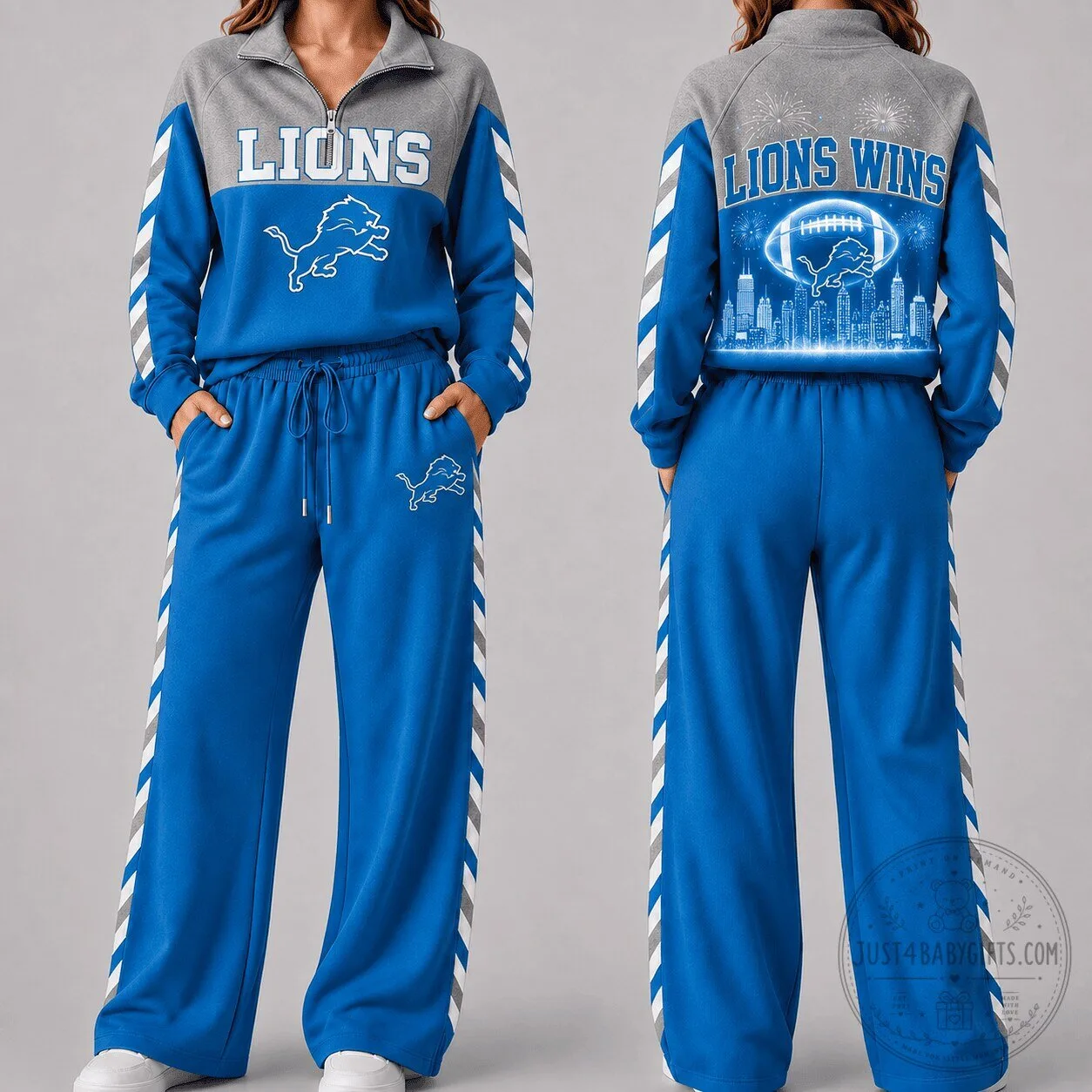 Detroit Lions Quarter-Zip Pullover and Wide-Leg Pants Set for Women