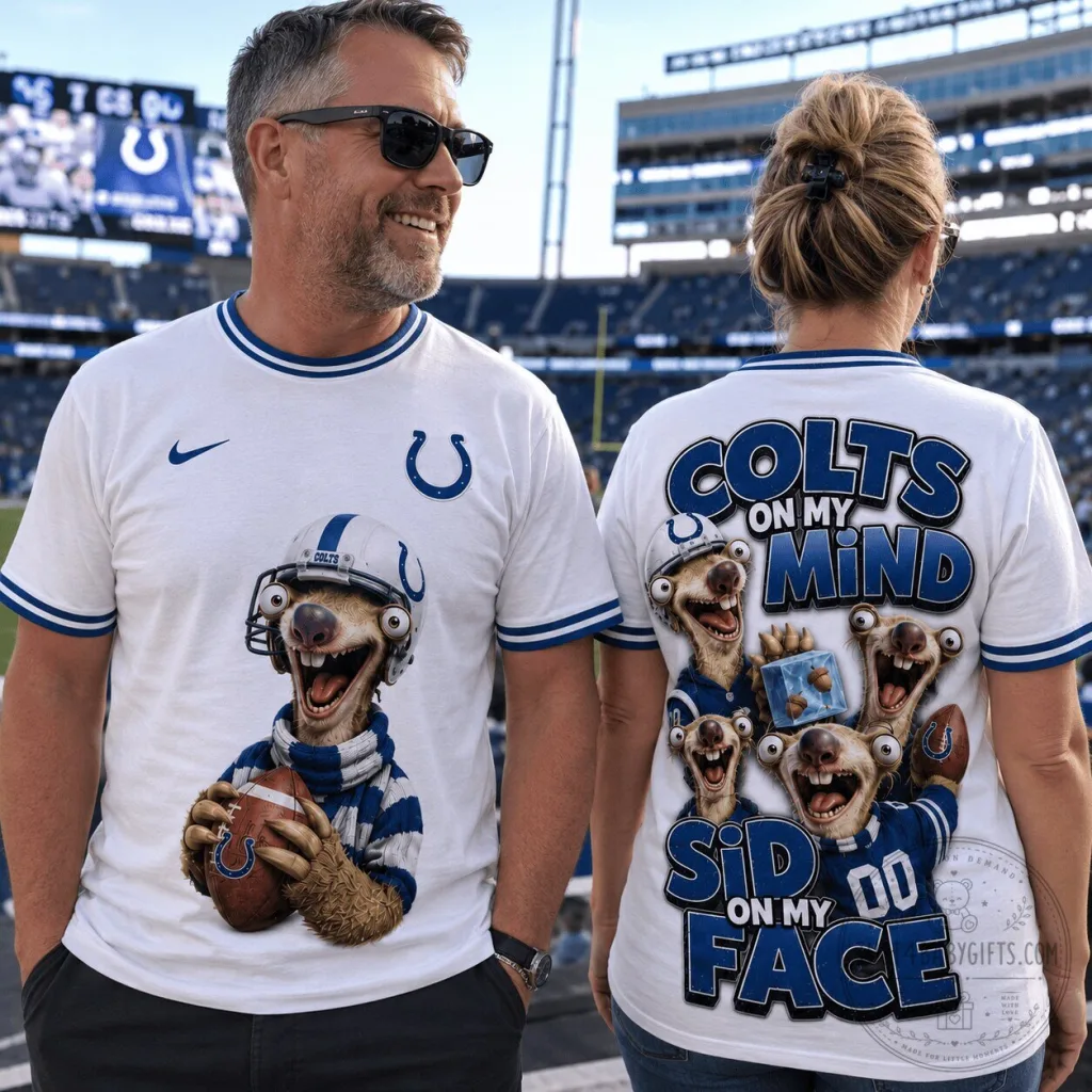 Harley-Davidson Motorcycle Orange and Black Fringed Scarf 37 Indianapolis Colts Football Sid On My Face Funny Graphic T-Shirt