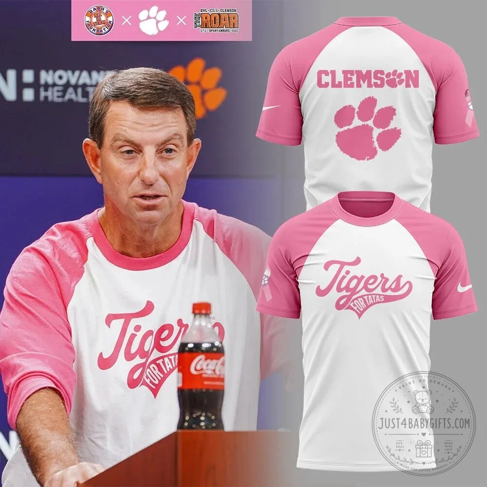 Clemson Football Tigers For Tatas Breast Cancer Awareness Raglan T-Shirt