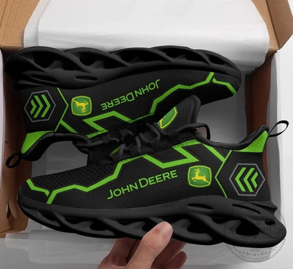 John Deere Tractor Logo Black and Green Athletic Running Shoes