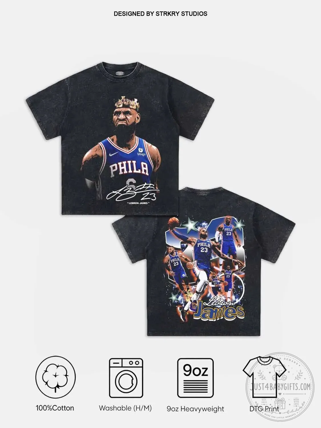 Graphic T-Shirt featuring LeBron James as a Philadelphia 76ers Basketball Legend