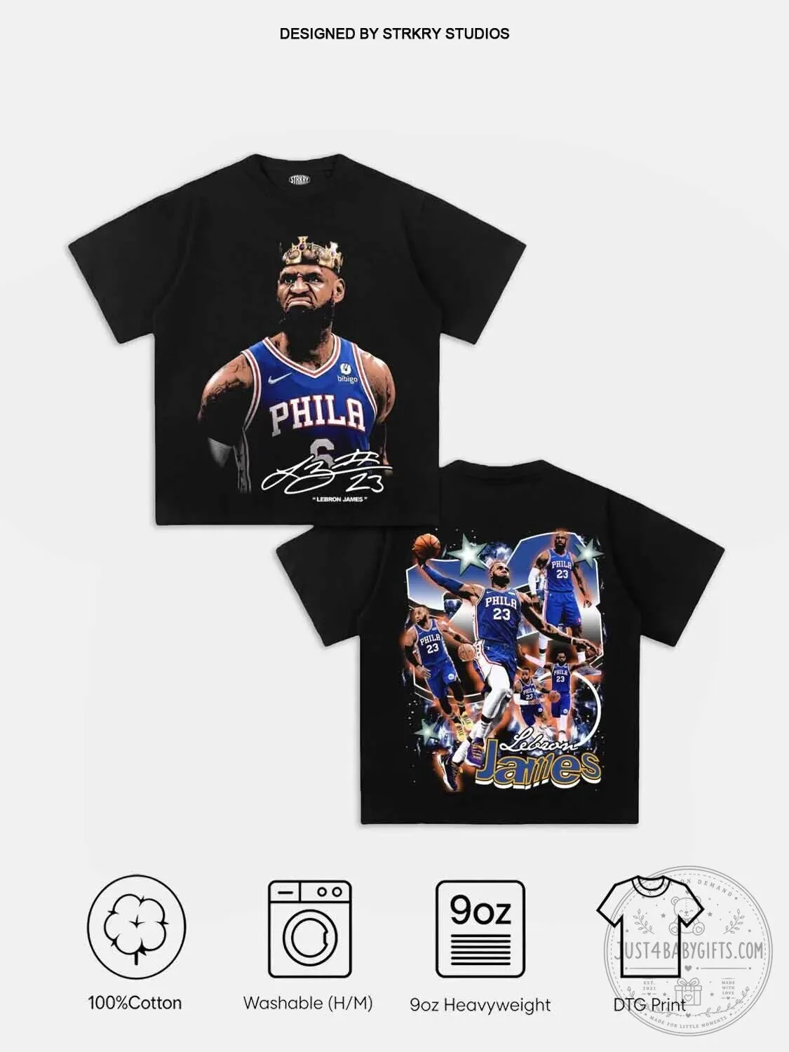 Lebron James Basketball King Graphic Black Cotton T-Shirt