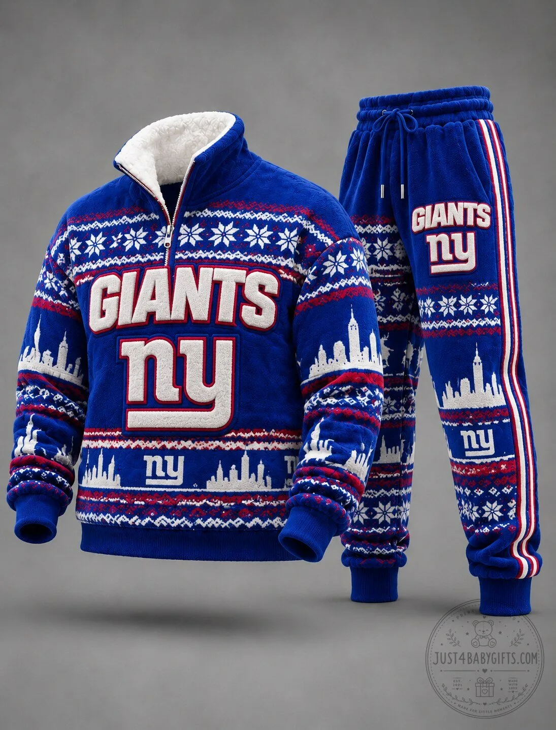 New York Giants Ugly Christmas Quarter-Zip Sweatshirt and Jogger Pants Set