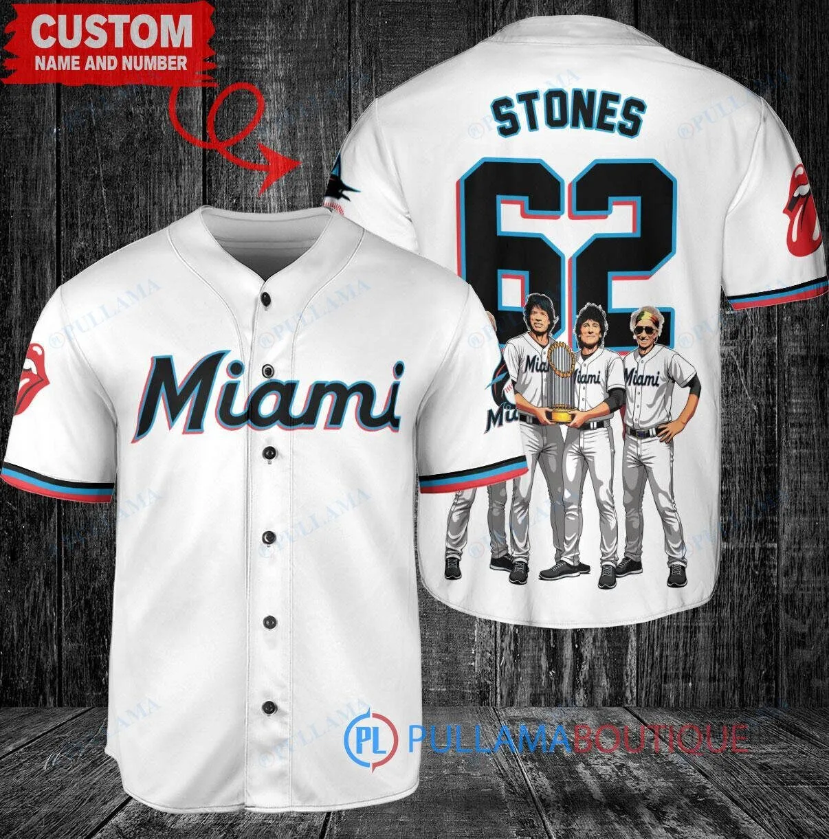 Miami Marlins Baseball Rolling Stones World Series Trophy Custom Baseball Jersey