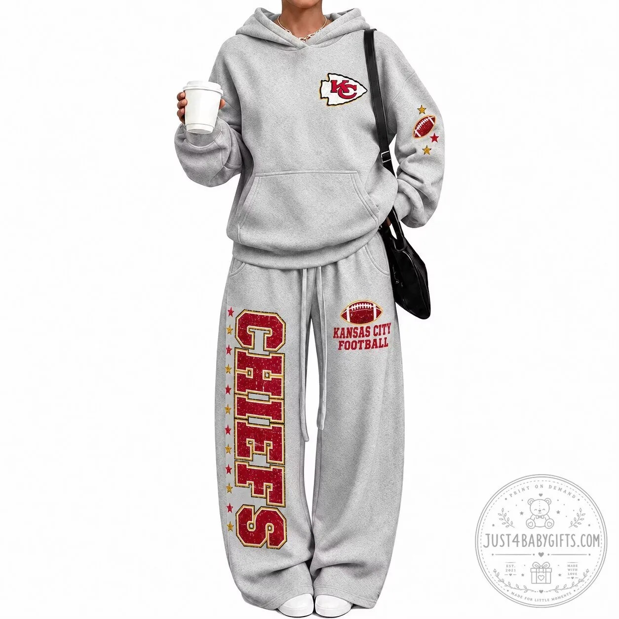 Kansas City Chiefs Football Team Grey Hoodie and Sweatpants Set