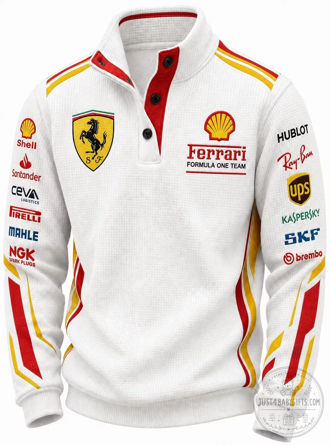 Ferrari Formula One Team Racing White Quarter Button Long-Sleeve Sweatshirt