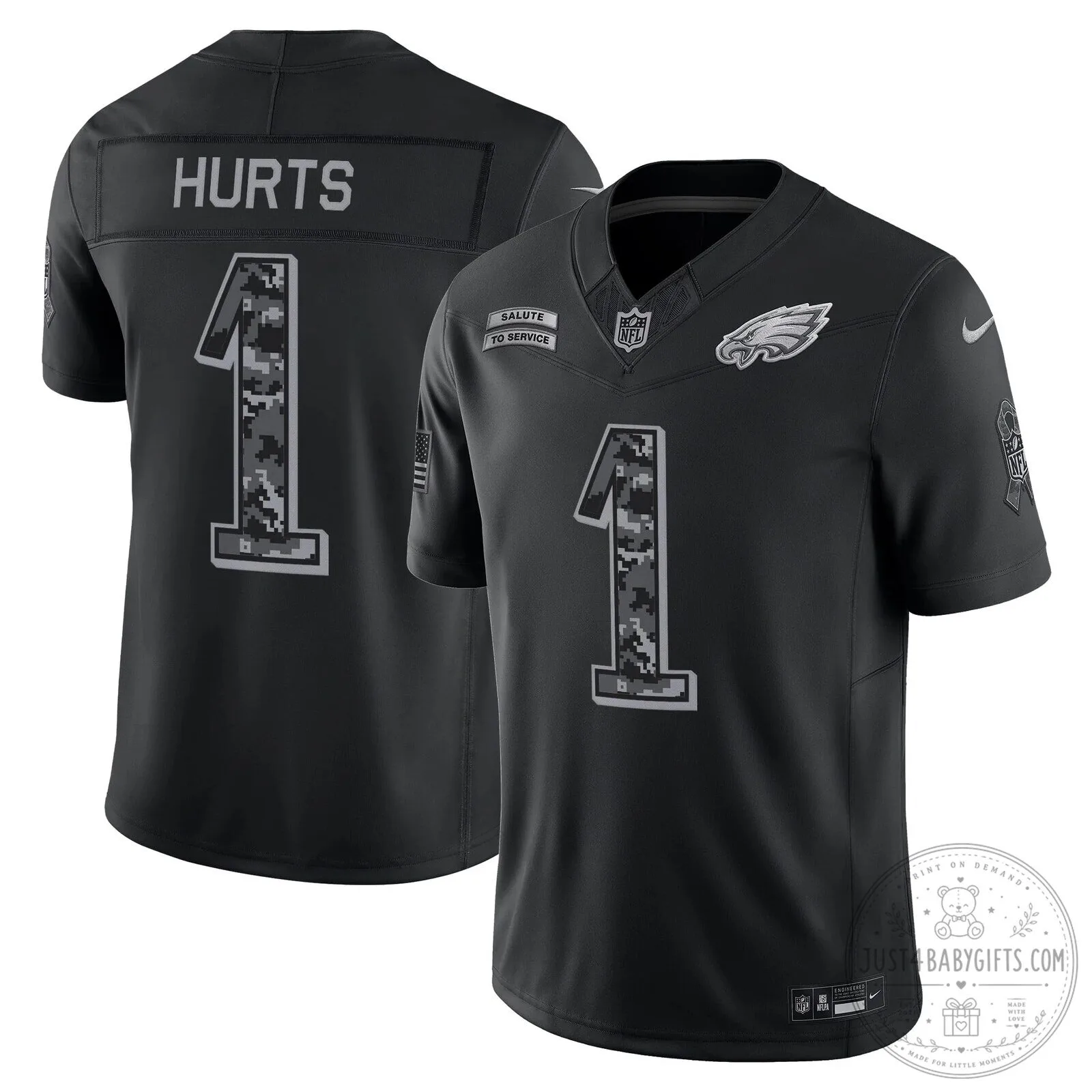 Philadelphia Eagles Jalen Hurts Salute to Service Black Football Jersey