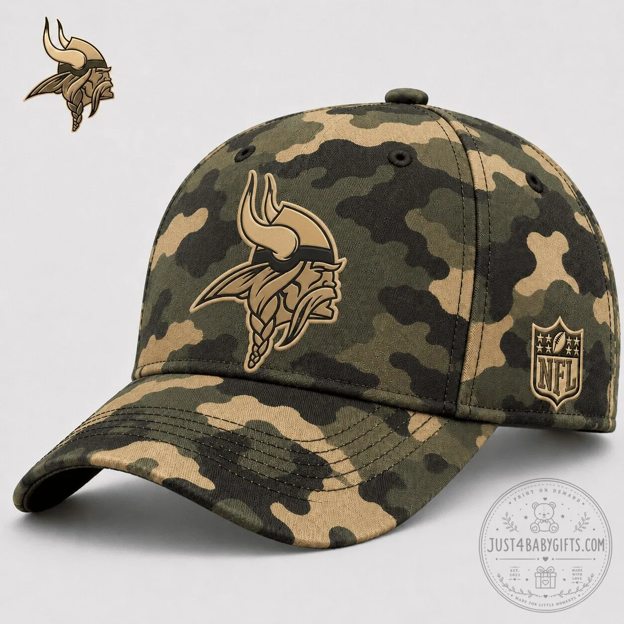 Minnesota Vikings NFL Camouflage Military Green Adjustable Baseball Cap Hat