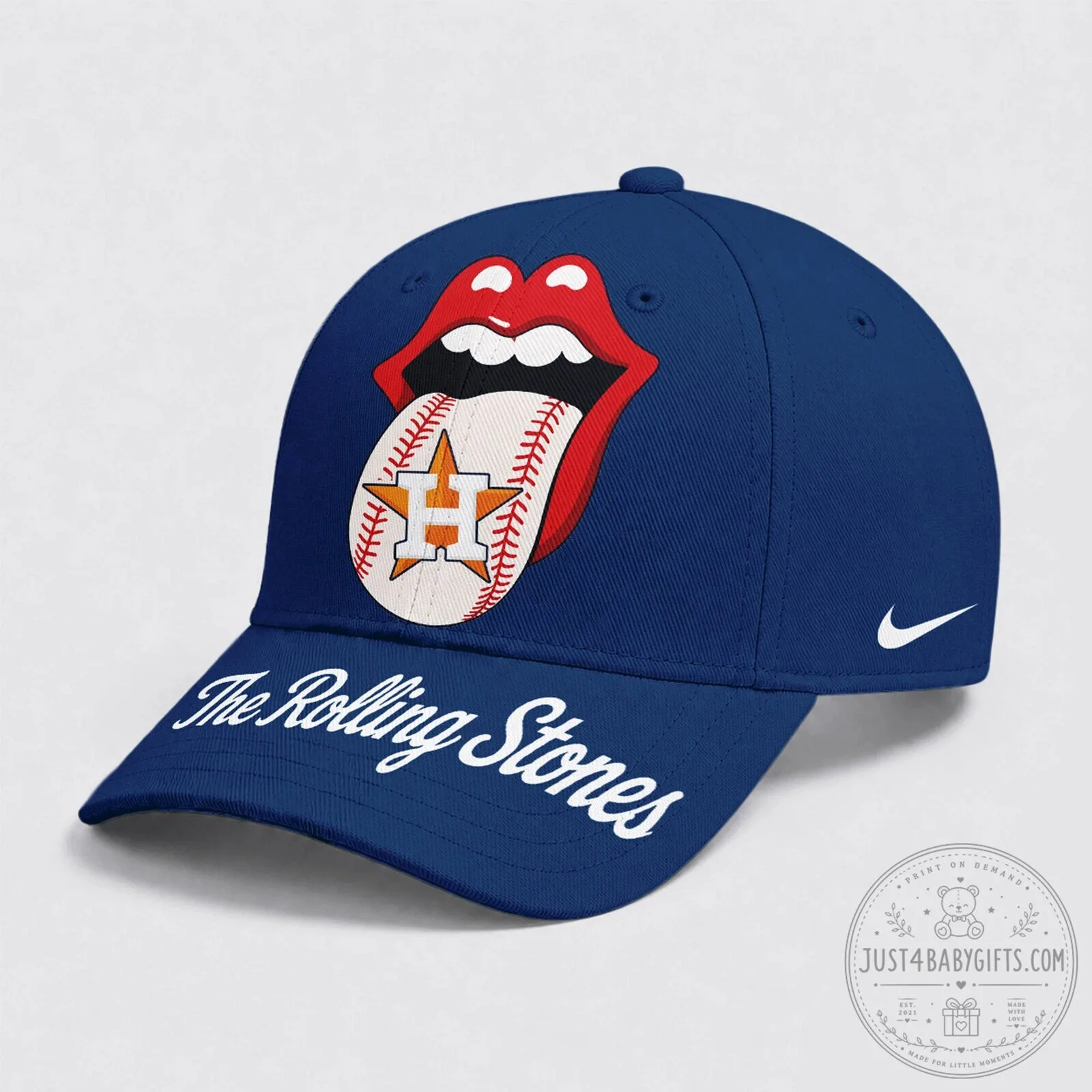 Houston Astros Baseball The Rolling Stones Tongue Logo Blue Cap Hat
