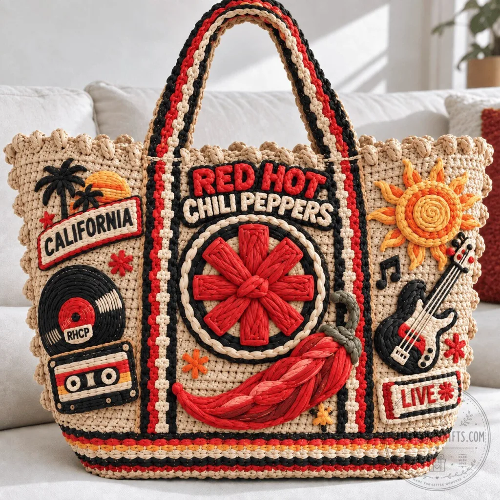 Red Hot Chili Peppers Embroidered Straw Tote Bag Red Hot Chili Peppers Embroidered Straw Tote Bag
