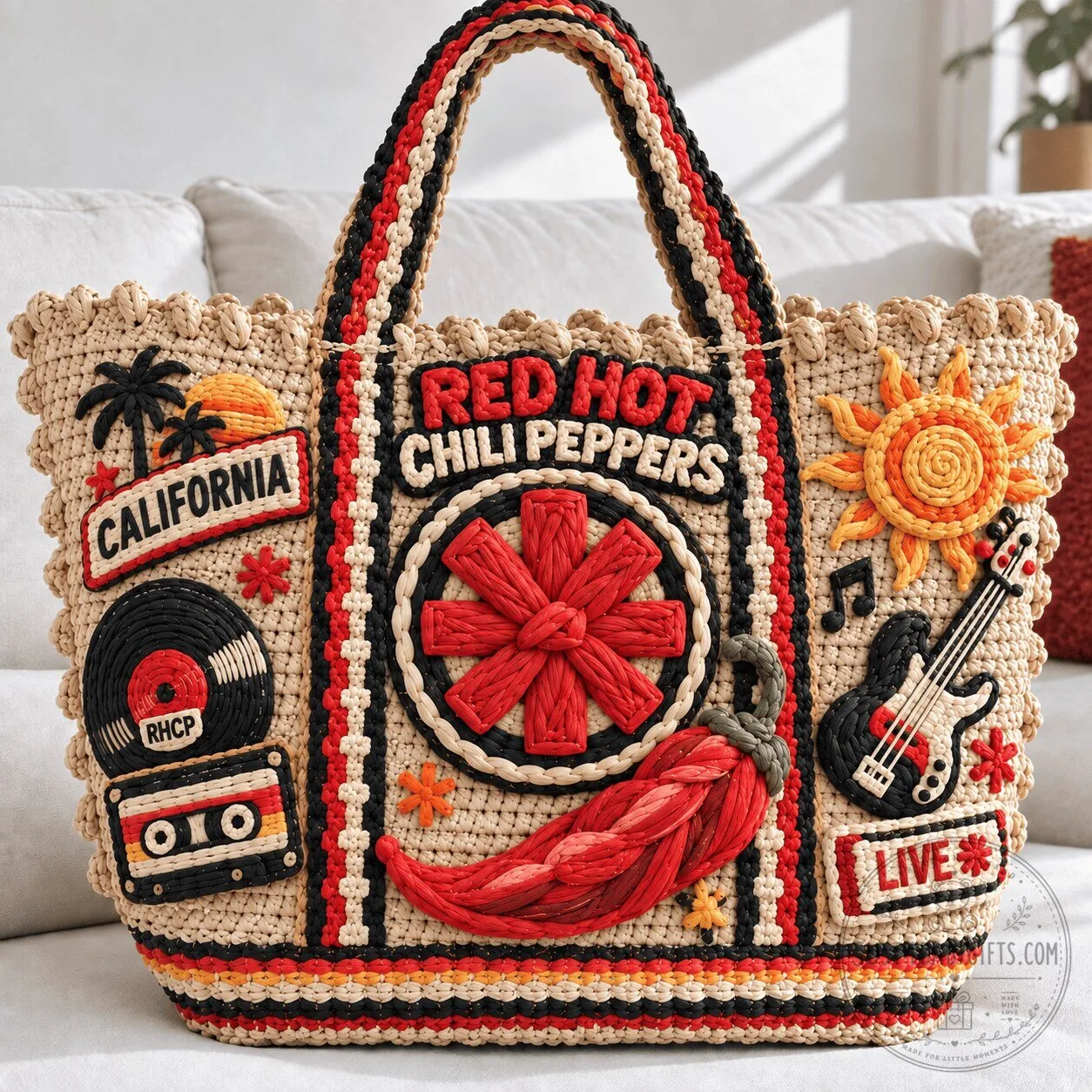 Red Hot Chili Peppers Embroidered Straw Tote Bag