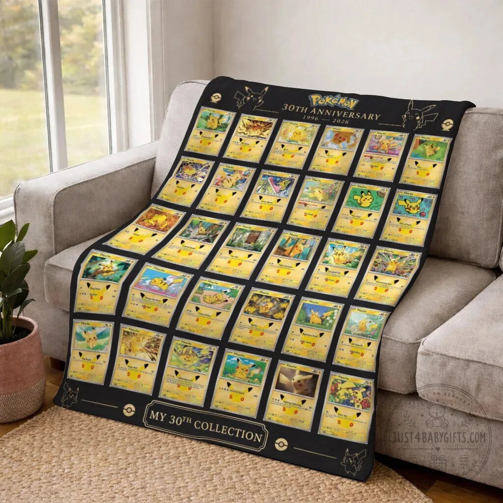 Pokemon 30th Anniversary Pikachu Trading Cards My 30th Collection Fleece Blanket