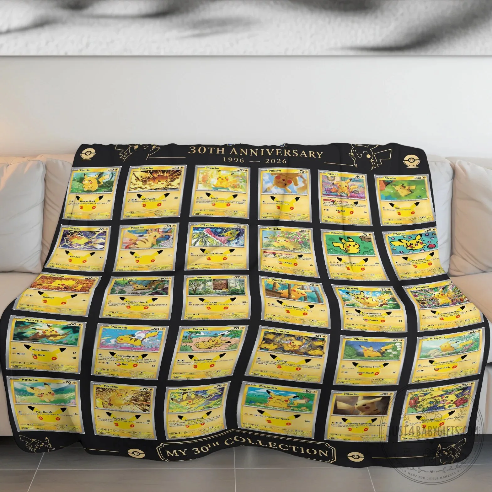 Pokemon 30th Anniversary Pikachu Trading Cards My 30th Collection Fleece Blanket 6 Pokemon 30th Anniversary Pikachu Trading Cards My 30th Collection Fleece Blanket