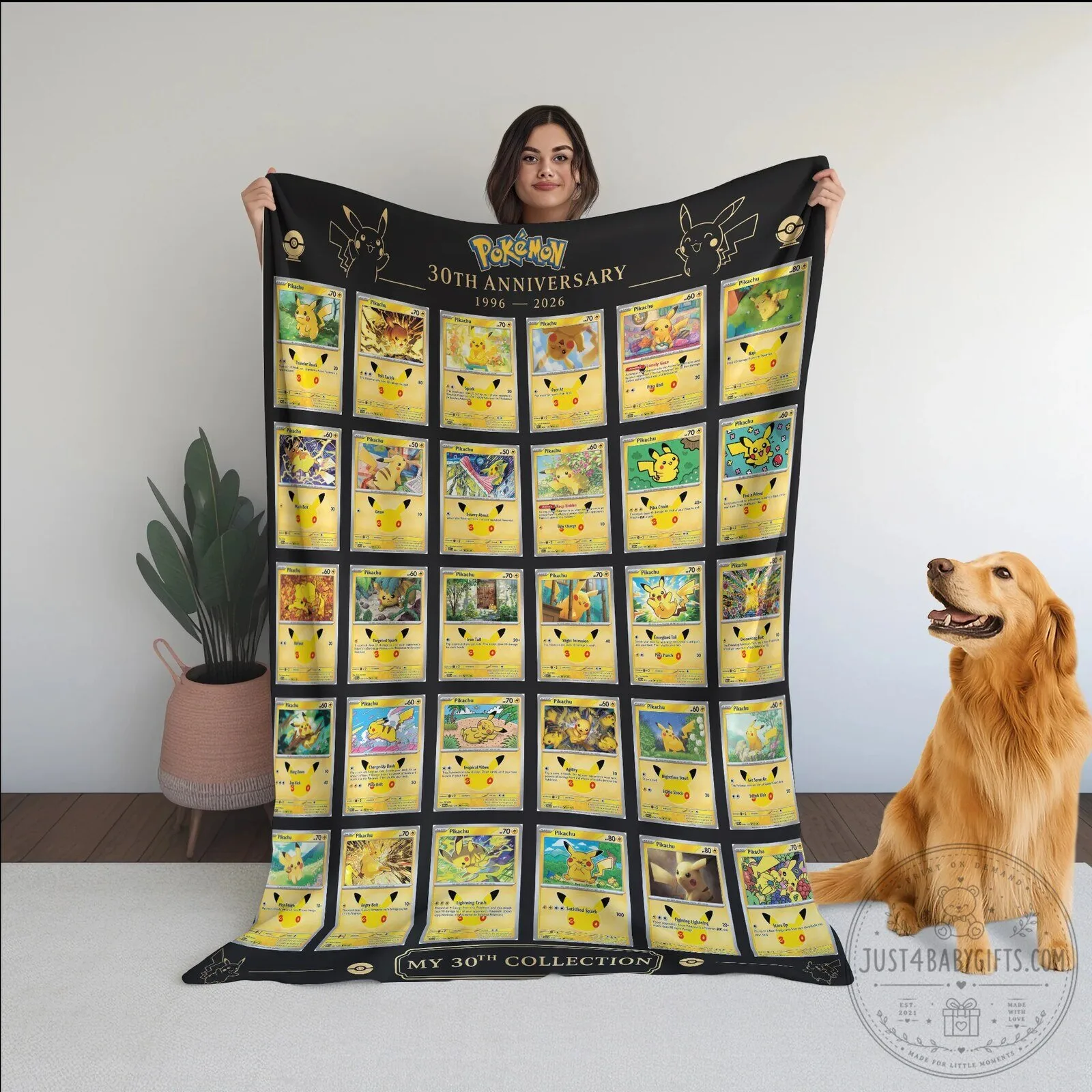 Pokemon 30th Anniversary Pikachu Trading Cards My 30th Collection Fleece Blanket 7 Pokemon 30th Anniversary Pikachu Trading Cards My 30th Collection Fleece Blanket