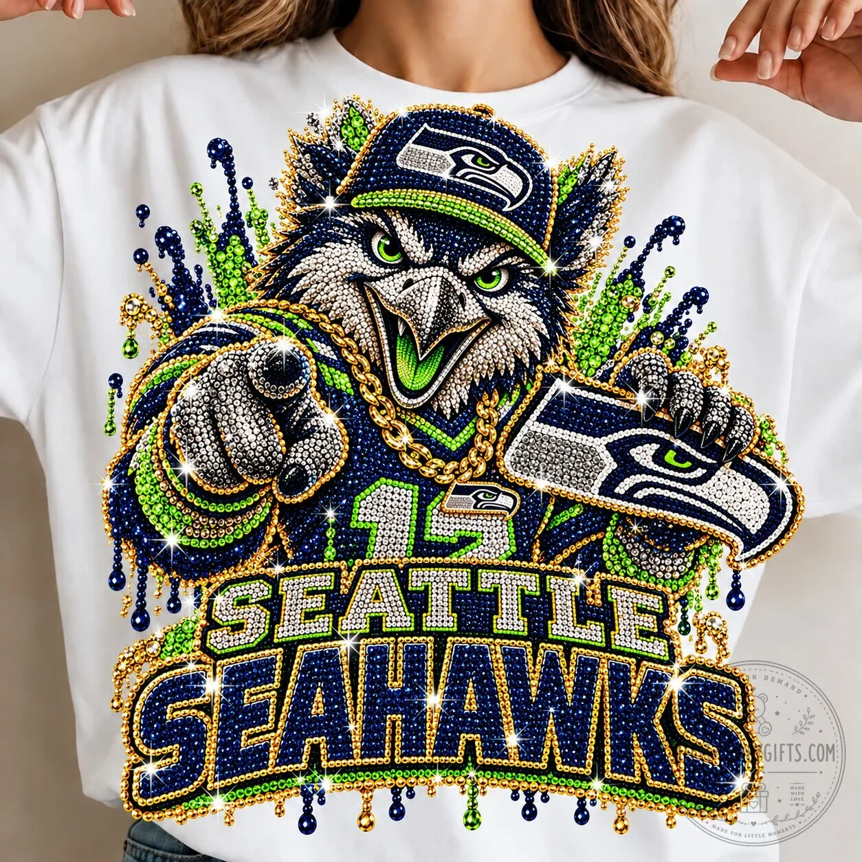 Seattle Seahawks Sparkle Mascot Football Team Fan T-Shirt