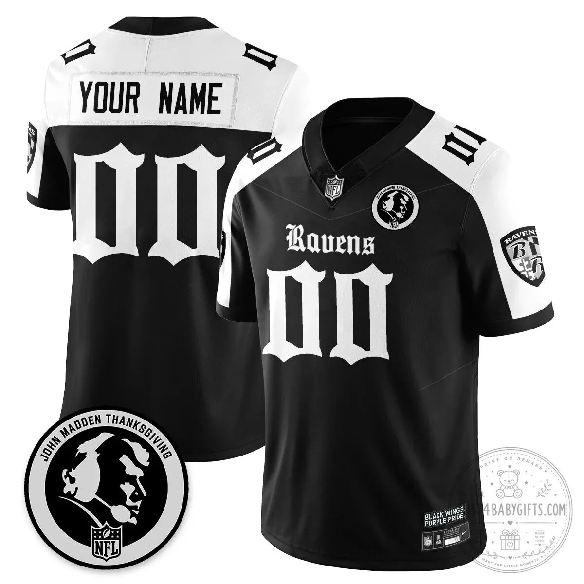 John Madden Baltimore Ravens Black Custom Football Jersey