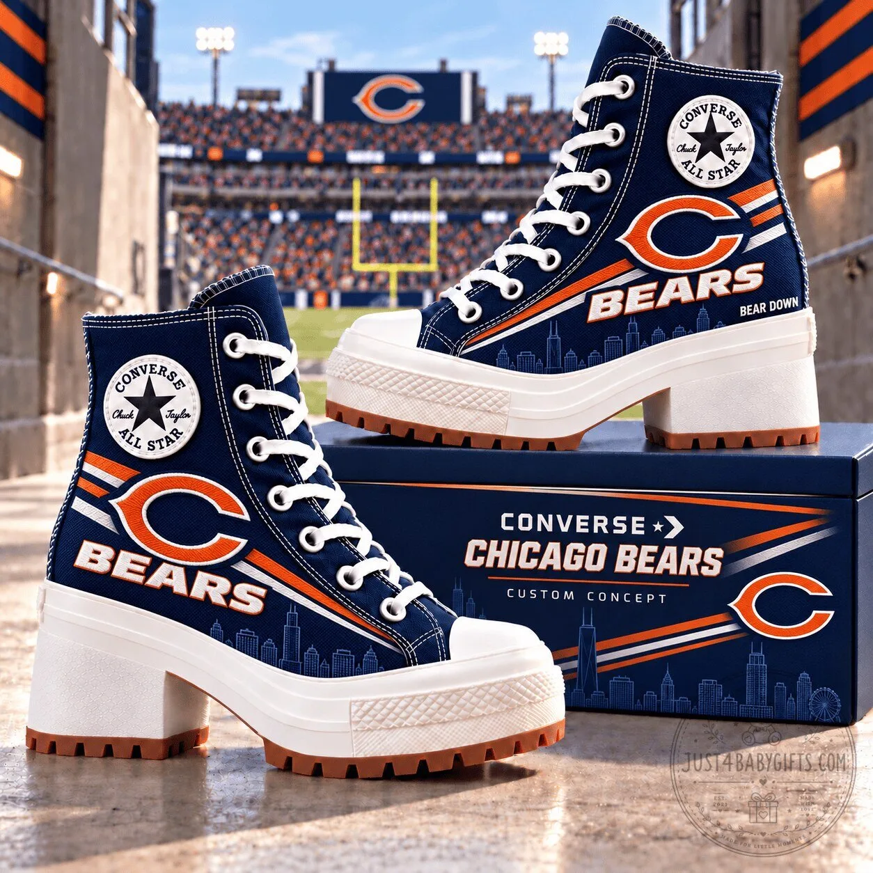 Chicago Bears Converse Chuck Taylor All Star Heeled High-Top Sneakers