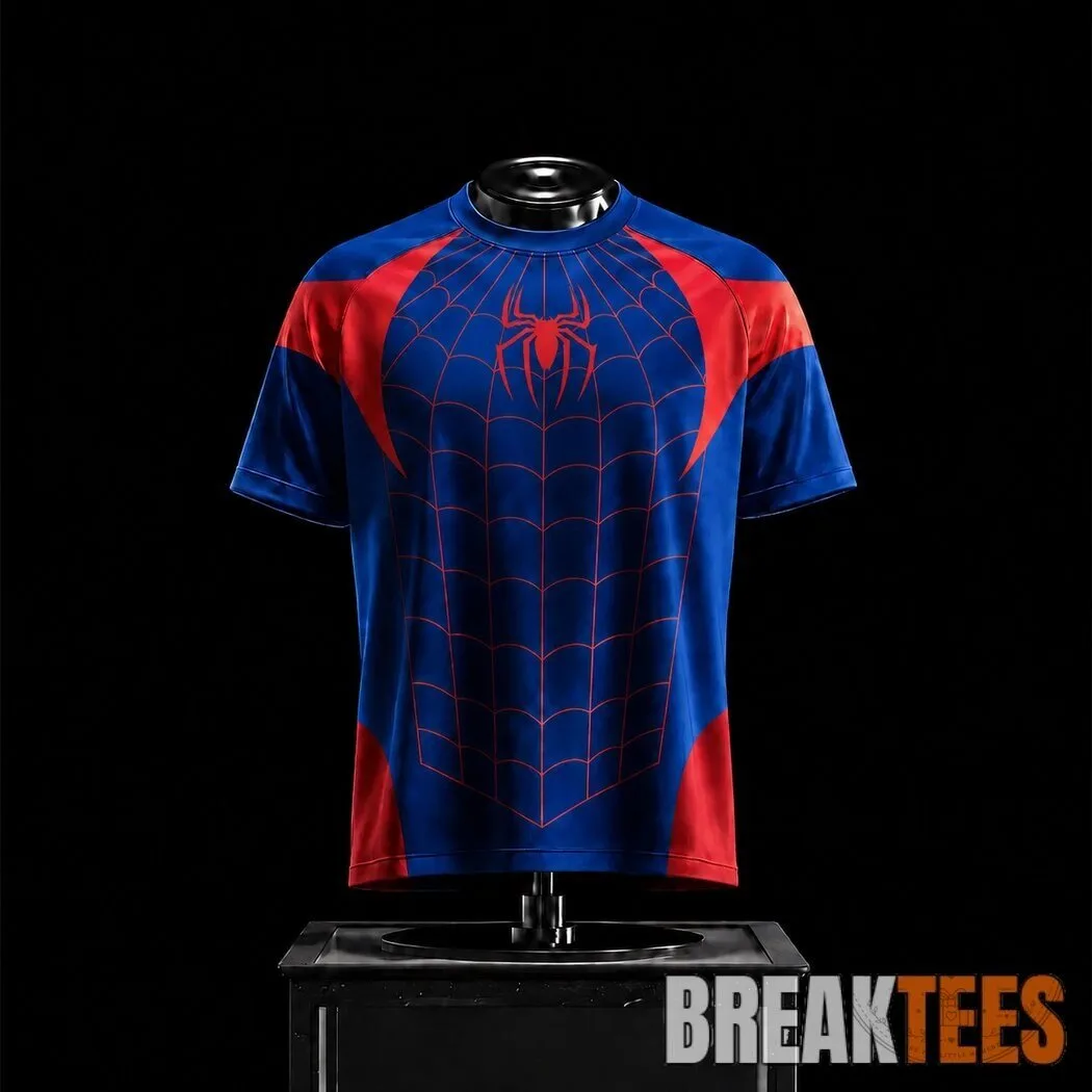 Spider-Man Web Pattern Red and Blue Superhero Short Sleeve T-Shirt