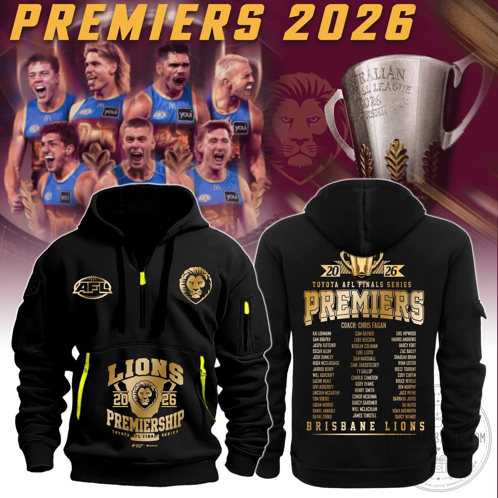 Brisbane Lions Australian Football League Premiers 2026 Black Hoodie