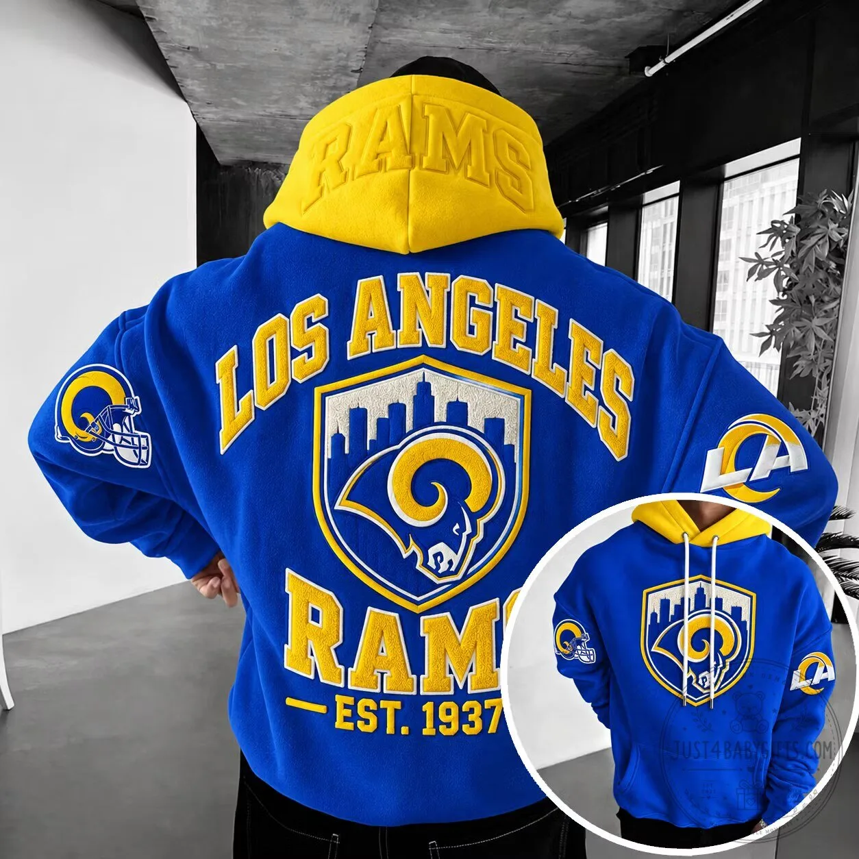 Los Angeles Rams Football Team Blue and Yellow Hoodie