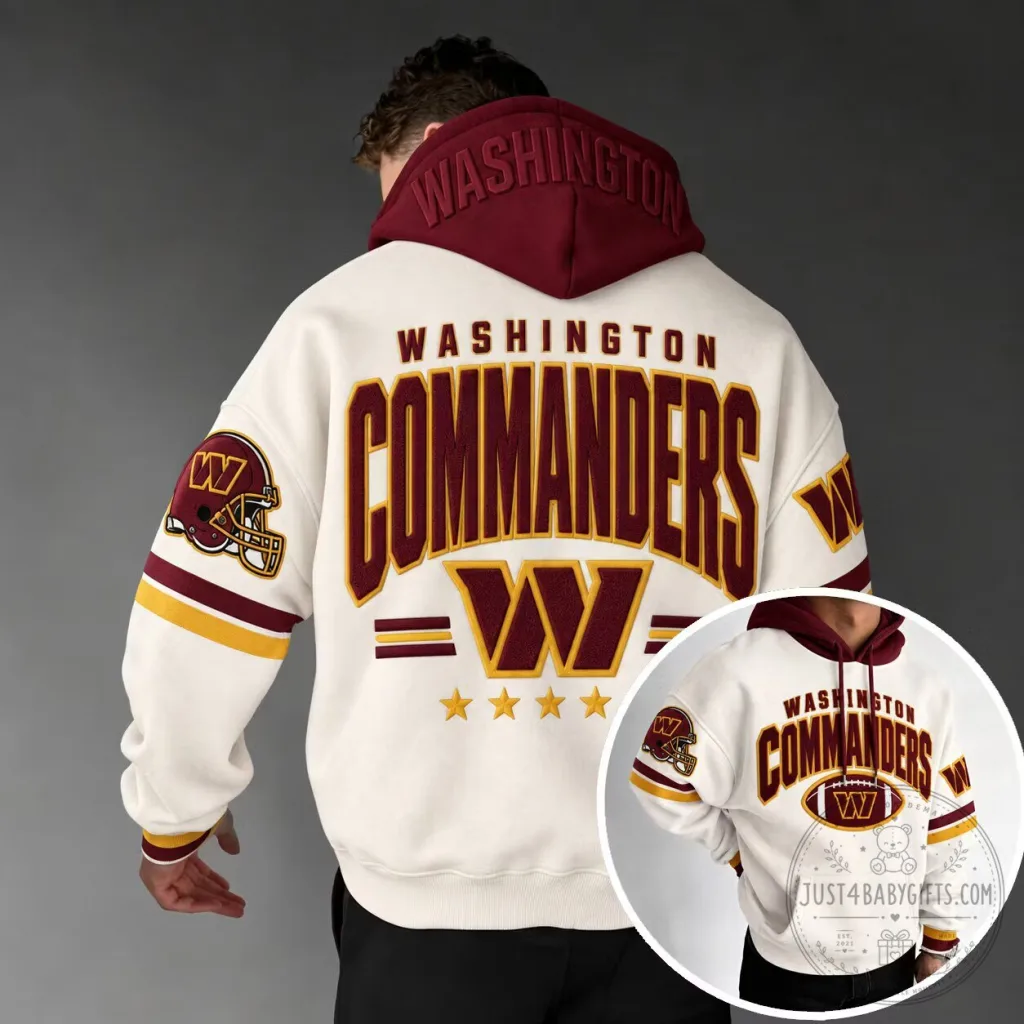 Washington Commanders American Football Team Logo White Pullover Hoodie Washington Commanders American Football Team Logo White Pullover Hoodie