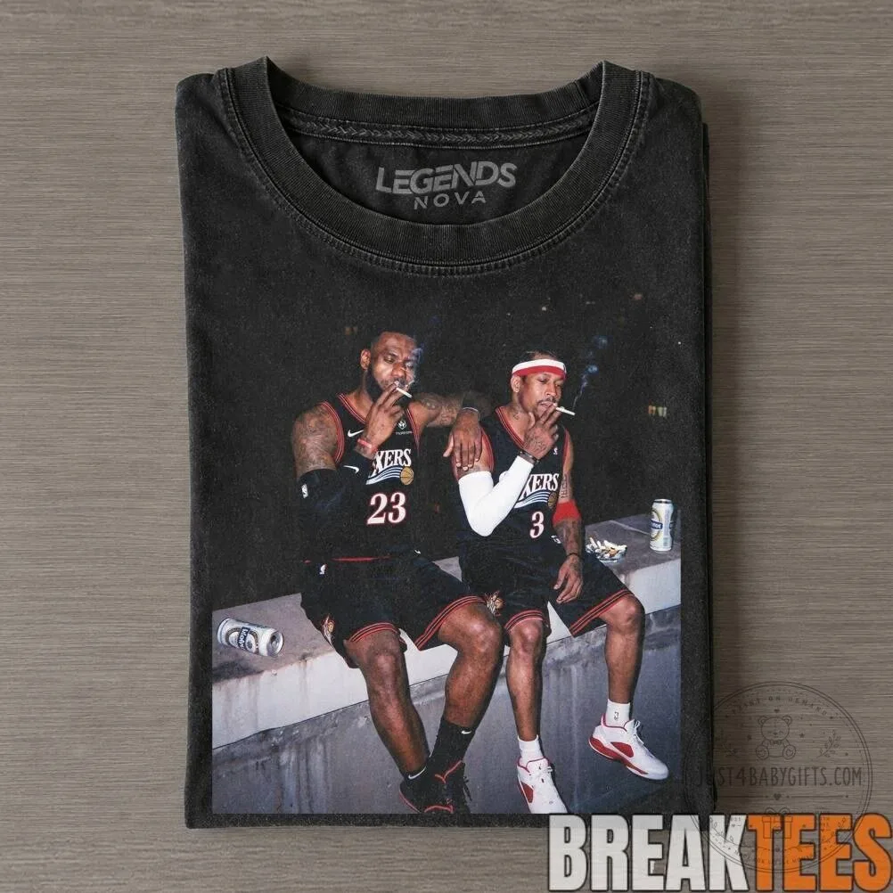 LeBron James and Allen Iverson Funny Basketball Legends Graphic T-Shirt