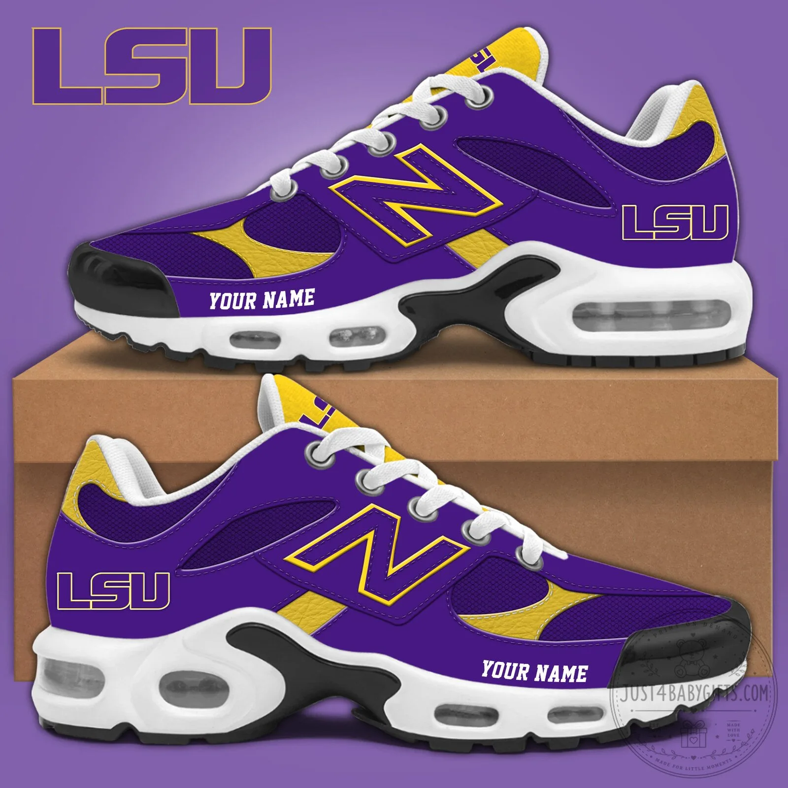 LSU Tigers Personalized Purple and Gold New Balance Style Sneakers