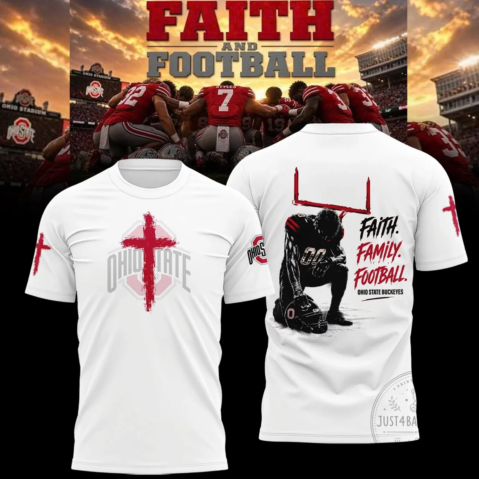 Ohio State Football Faith Family Football Buckeyes Fan T-Shirt