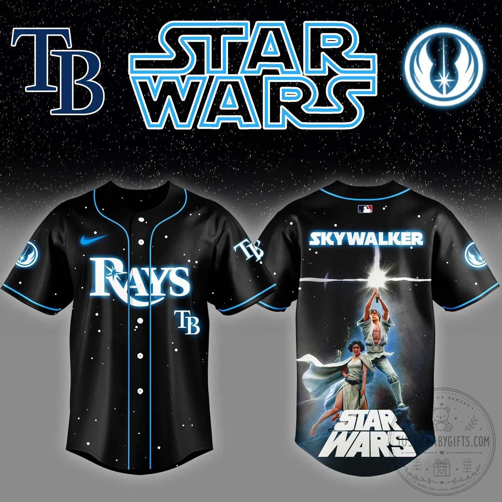 Tampa Bay Rays Baseball Jersey featuring Skywalker from Star Wars