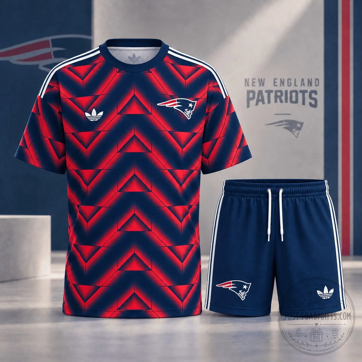 New England Patriots Geometric Pattern Performance Shirt and Shorts Set
