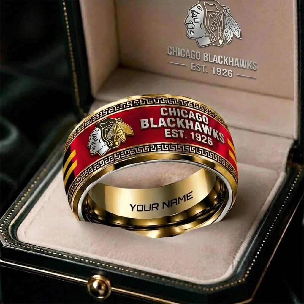 Chicago Blackhawks NHL Personalized Gold Tone Ring