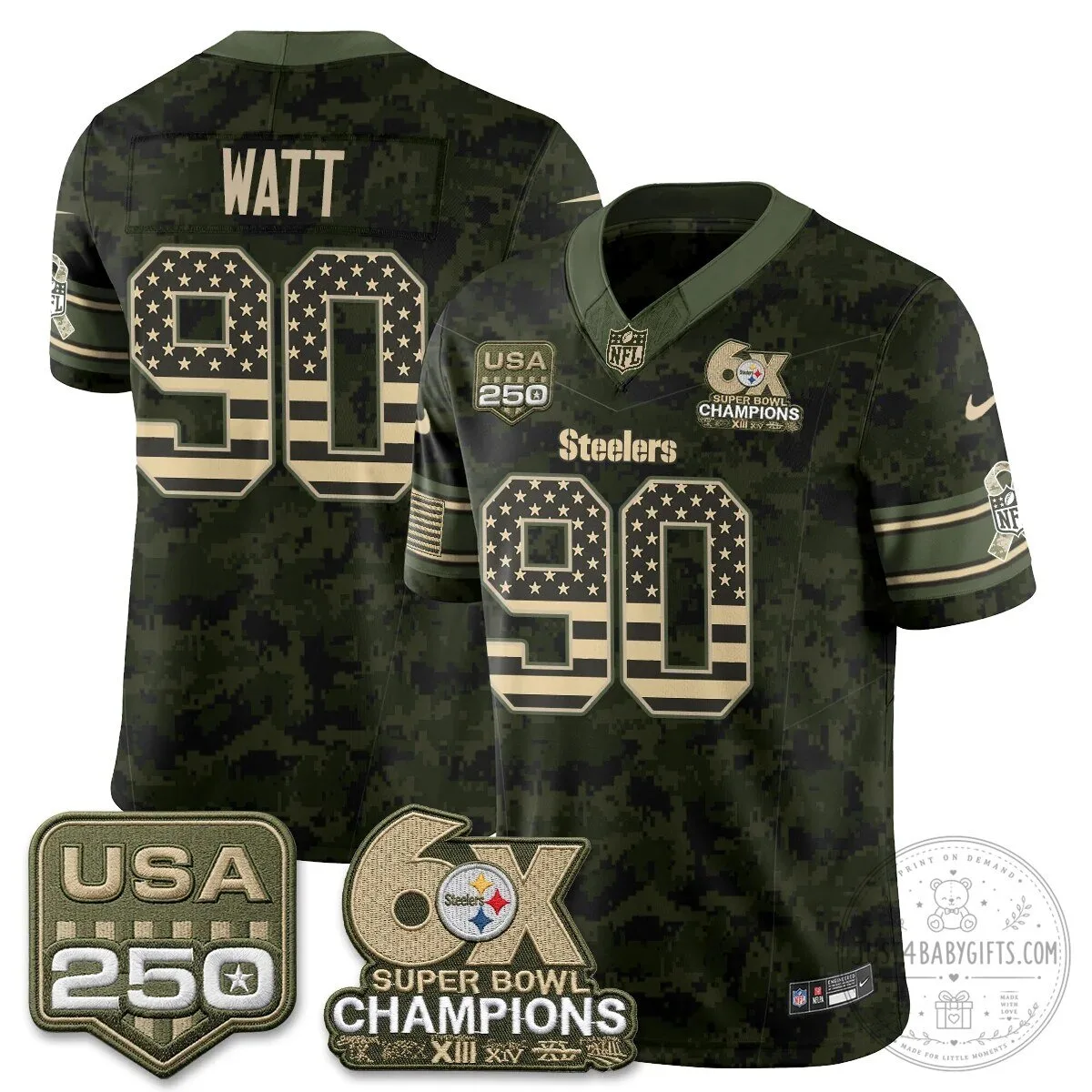 Pittsburgh Steelers T.J. Watt Salute to Service American Flag Football Jersey