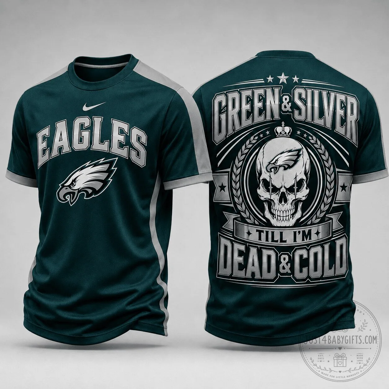 Skull Design T-Shirt for Philadelphia Eagles Fans - Till I'm Dead and Cold