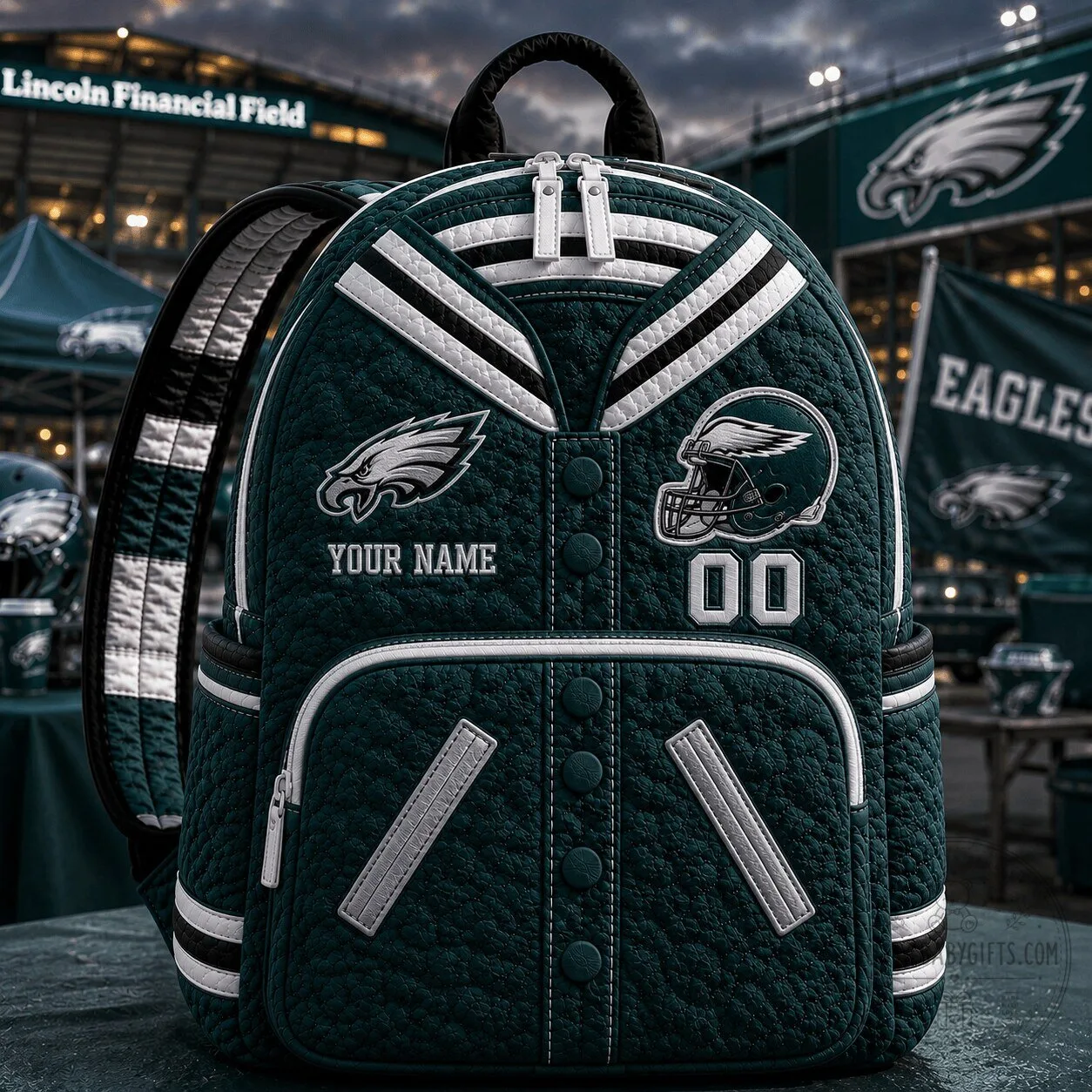 Philadelphia Eagles Fan Varsity Quilted Backpack with Personalized Name